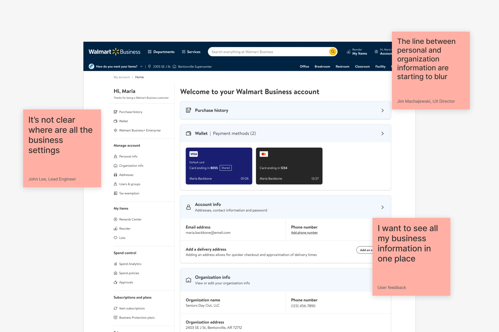Documented issues around personal vs organization info.